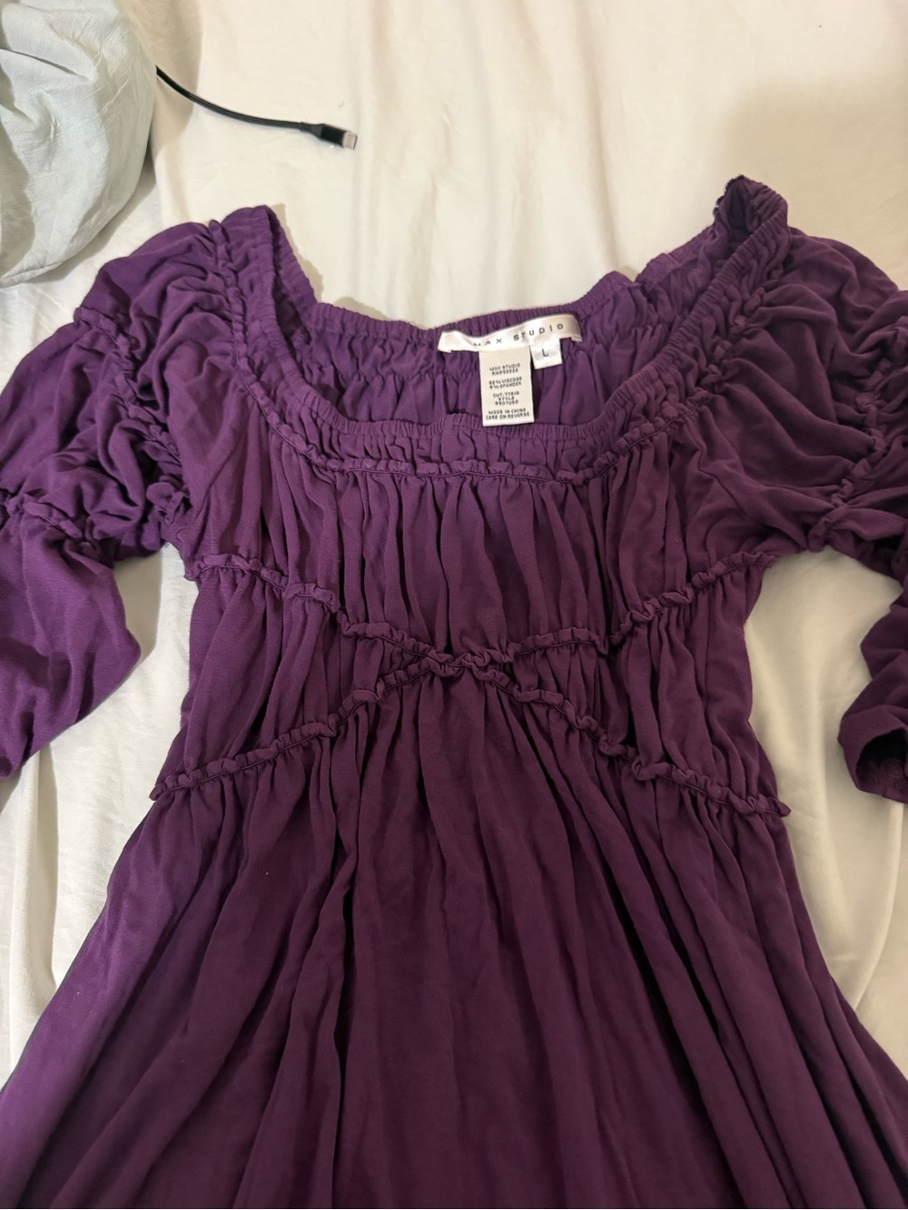 Max Studio Deep Purple Ruched Off-Shoulder Tunic Top
